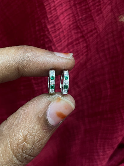 925 Silver Green Hoops