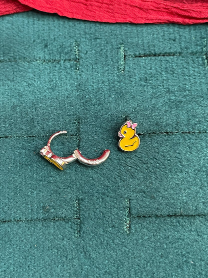 925 Silver Cute Duck Hoops