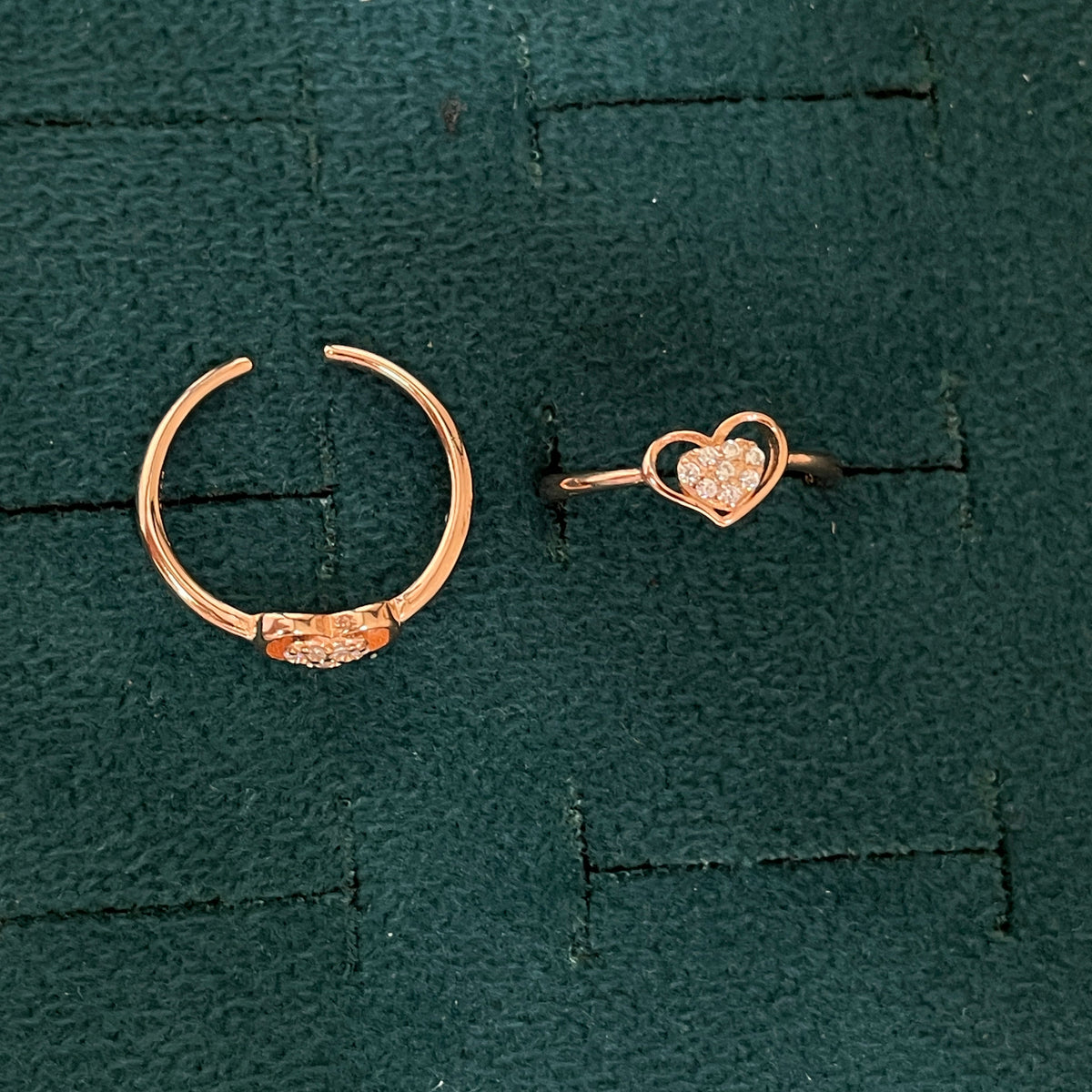 92.5 Silver Rose Gold Plated White CZ Heart Toe Rings