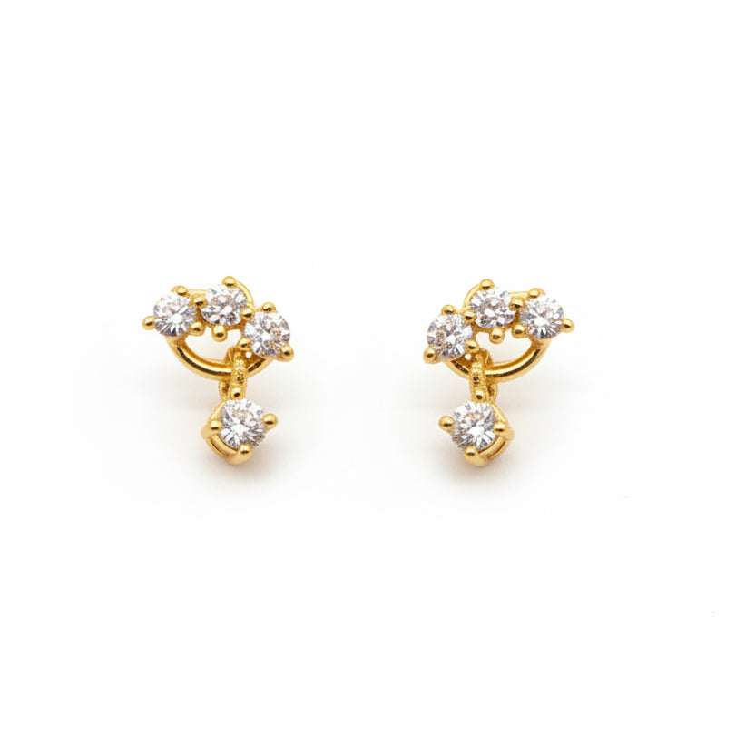 92.5 Sterling Silver Gold Plated CZ Trinity Cluster & Square Drop Studs