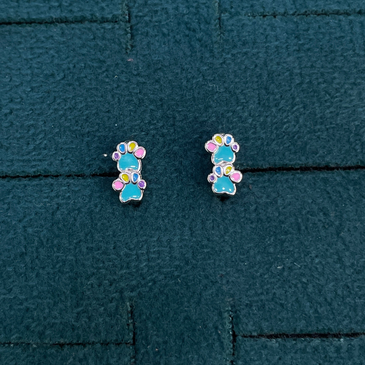 92.5 Silver Enamel Paw Print Huggie Hoop Earrings for Girls