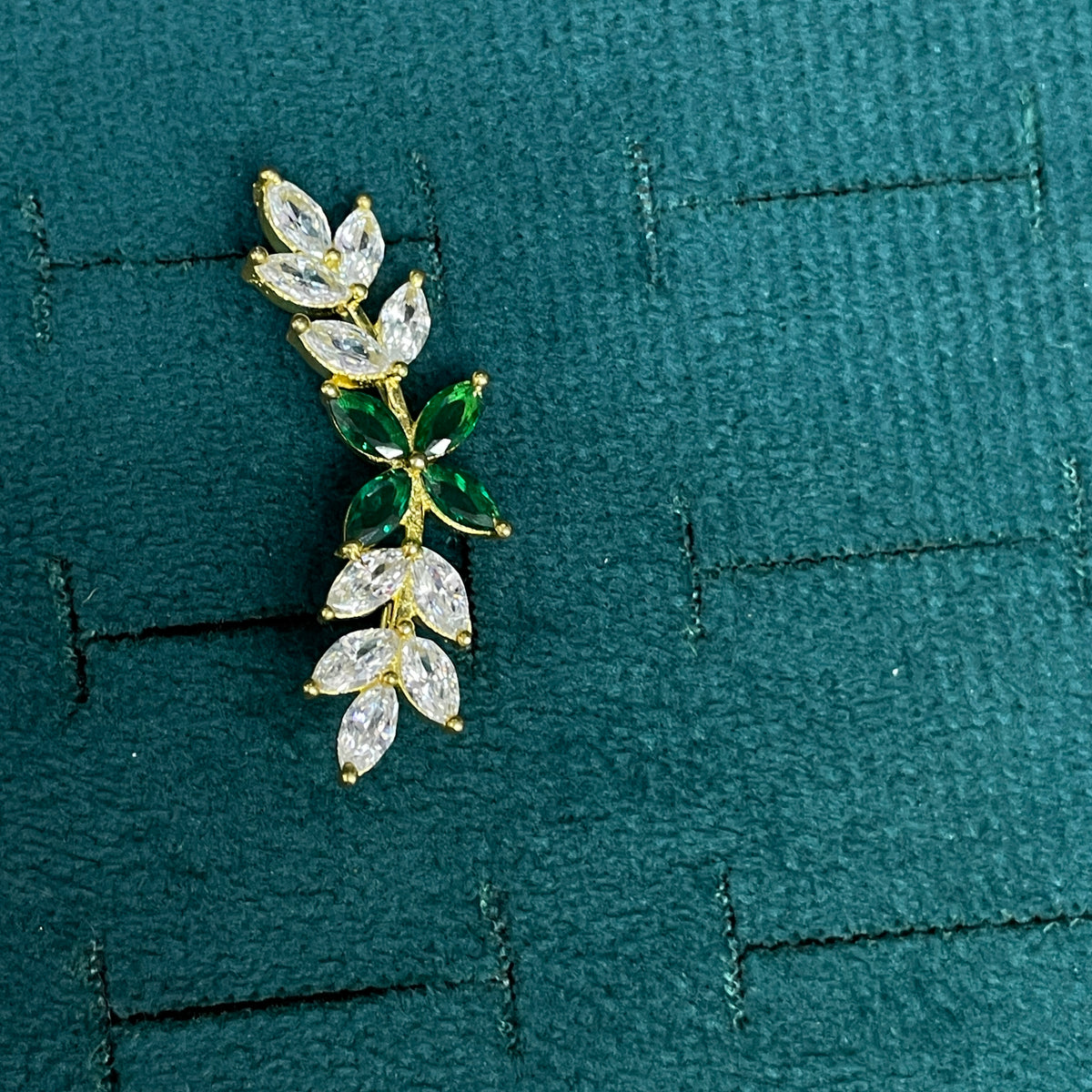92.5 silver gold plated leaf green stone earcuffs pair