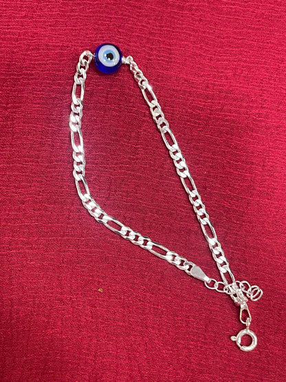 925 Silver Evileye Figaro Bracelet - 8 Inch