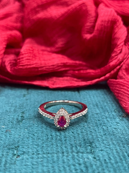 92.5 Silver Ruby Solitaire Ring - Size 8