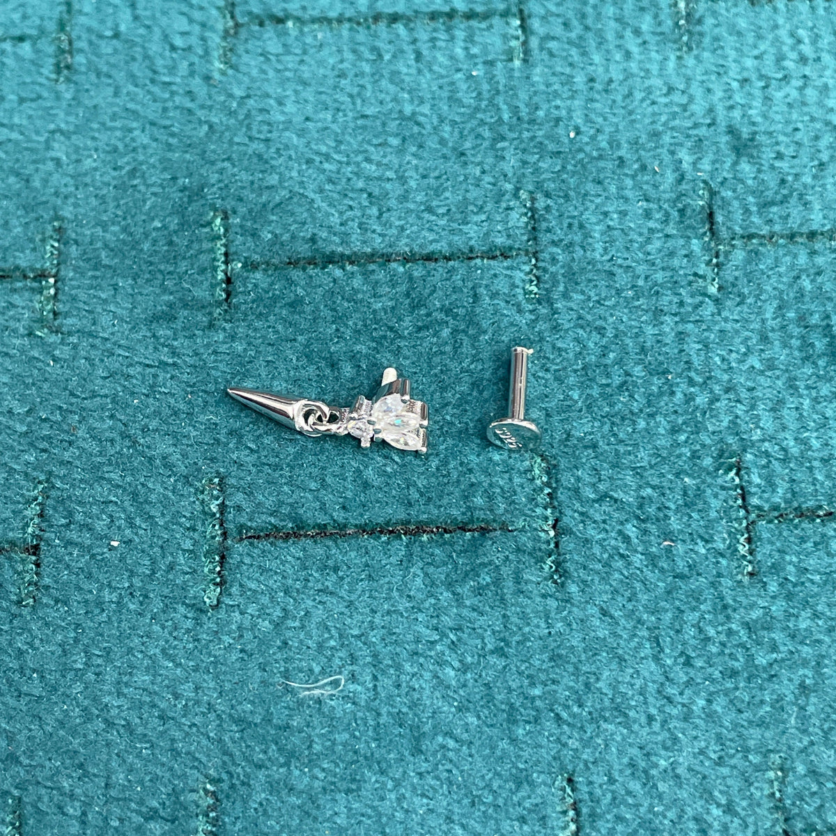 92.5 Sterling Silver Triple Marquise & Round White CZ Fan Stud with Cone Spike Drop Earrings for Women