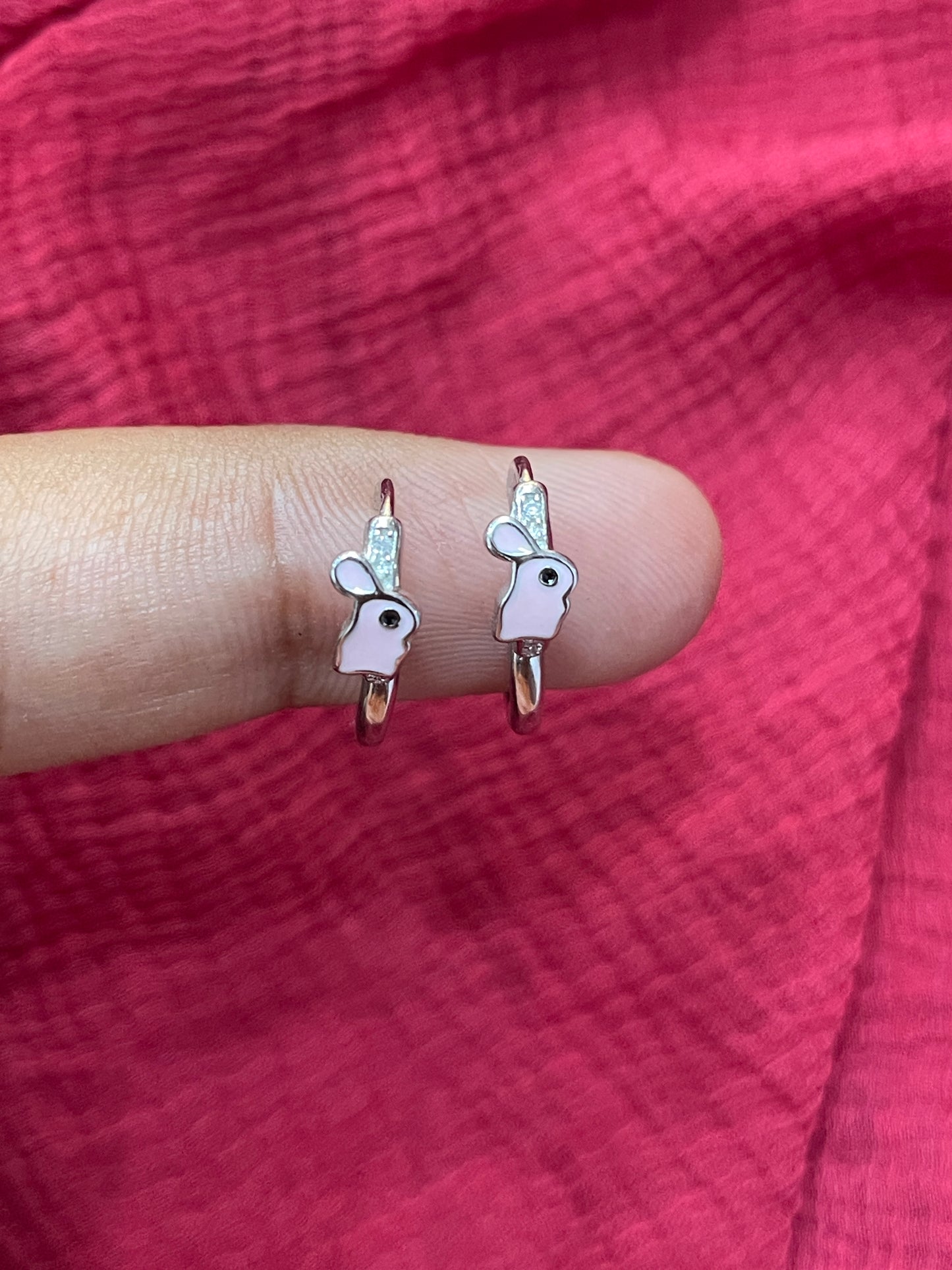 Silver Pink Rabbit Kids Bali Earrings