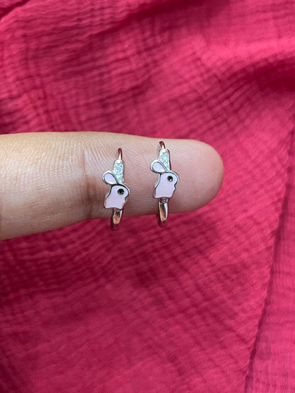 Silver Pink Rabbit Kids Bali Earrings
