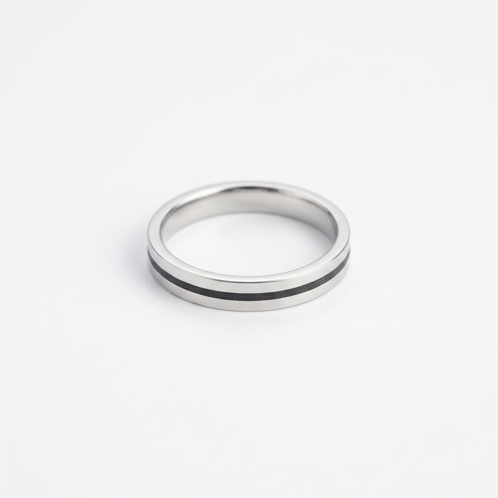 92.5 Silver Black Stripe Band Ring