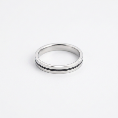 92.5 Silver Black Stripe Band Ring