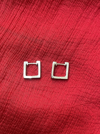 92.5 Silver Square Bali Earrings for Women | Minimal Hoop Design | Elegant Jewellery