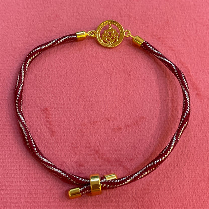 925 Silver Ganesha Rakhi for Brother | Gold Plated CZ Halo Circular Charm on Maroon Thread
