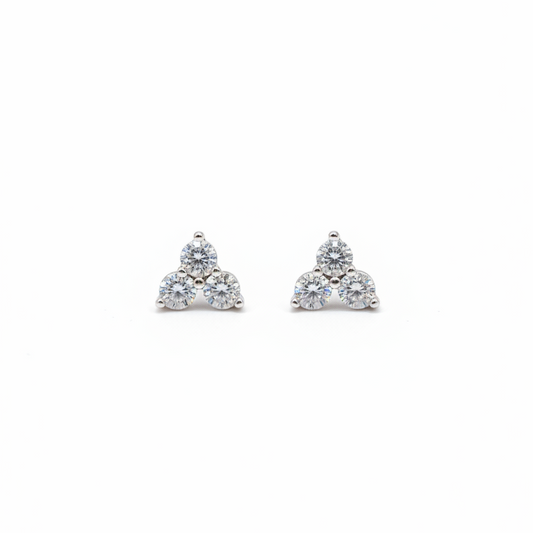 925 Silver White 3 Stone Studs -  Ball back