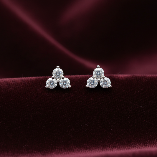 925 Silver White 3 Stone Studs -  Ball back