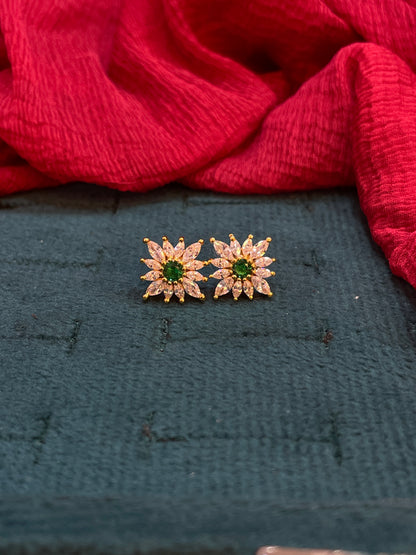 925 Silver Gold Plated Emarald Stud