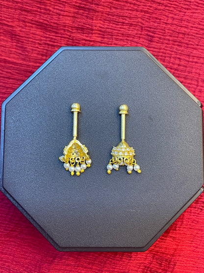 92.5 Silver Gold Plated CZ Bugadi Pair for Women | Stone Studded Helix Earrings | Elegant