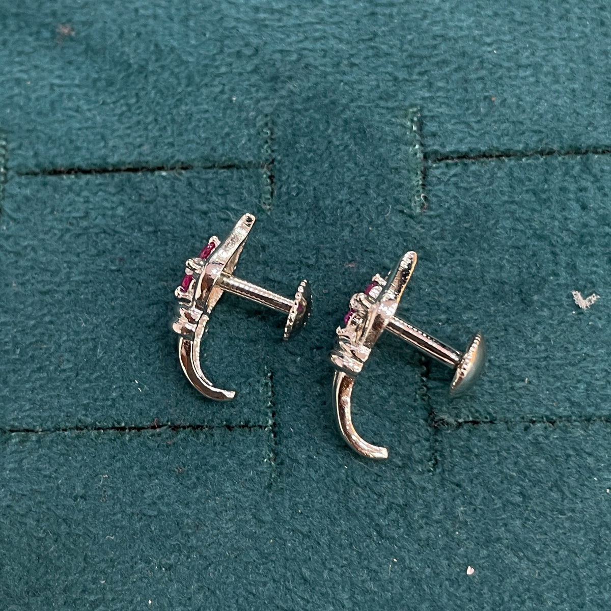 92.5 Sterling Silver Earrings for Women | J-Shape Pink and White Stone Studs pair