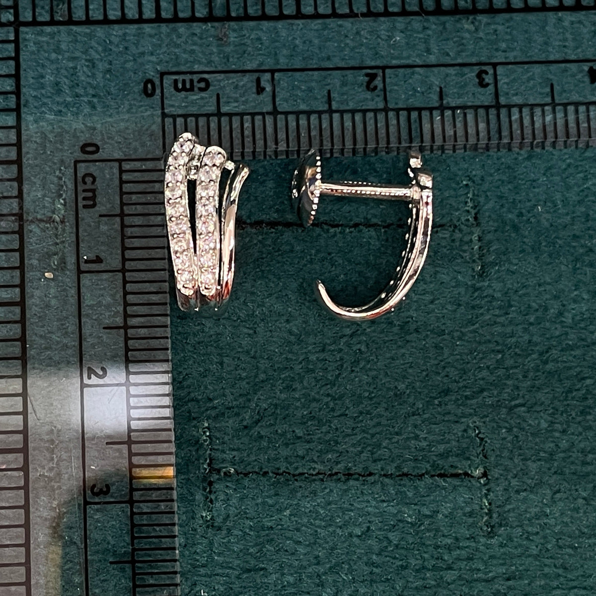 92.5 Sterling Silver Triple CZ Wave J Studs pair