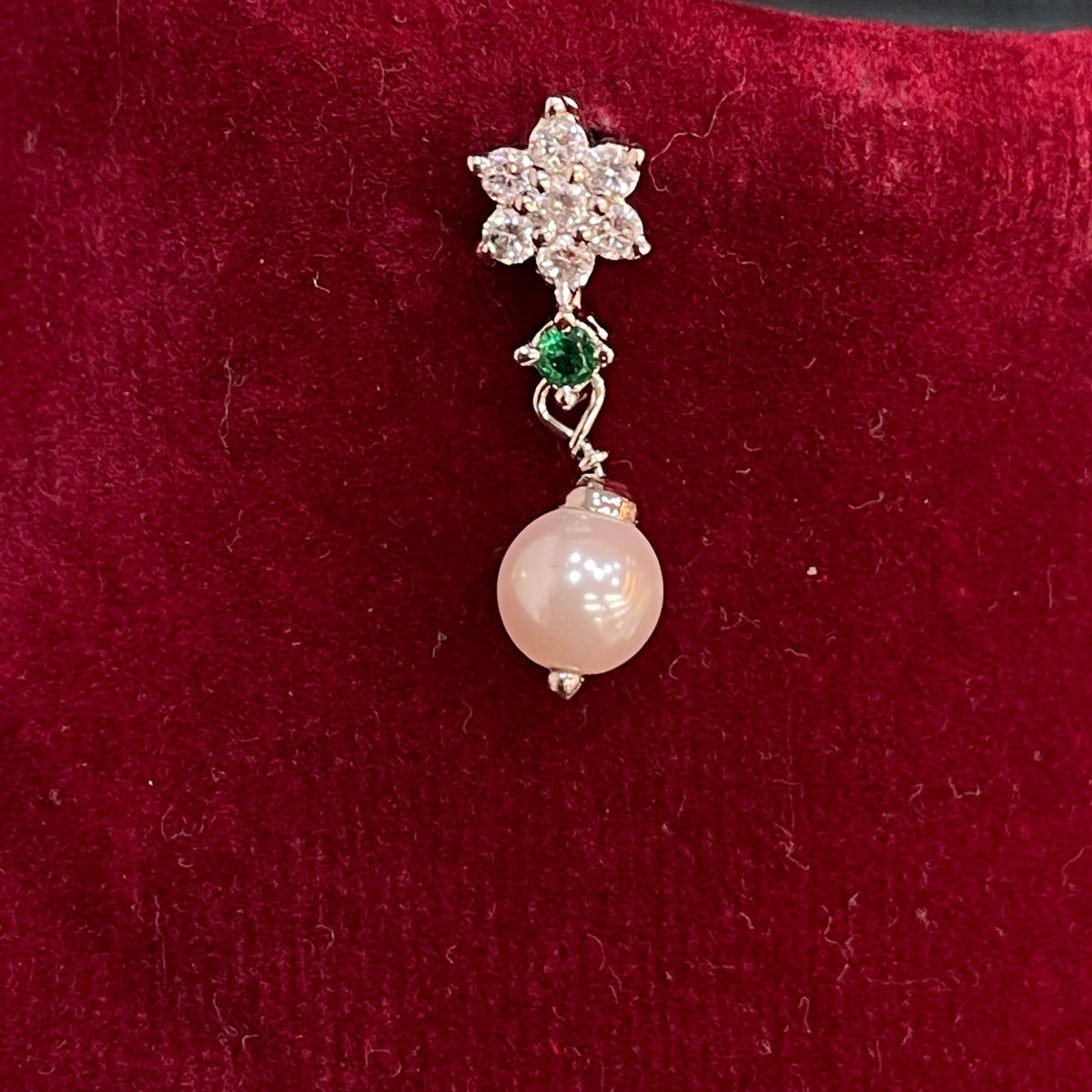 92.5 Sterling Silver CZ Flower & Pearl Drop Earrings for Women pair