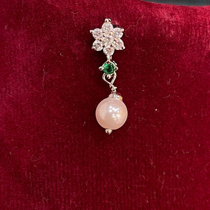 92.5 Sterling Silver CZ Flower & Pearl Drop Earrings for Women pair