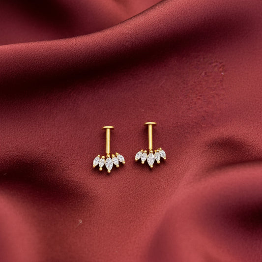 92.5 Silver Gold Plated Five Leaf Dainty Bugadi Pair | Minimal Floral Design | Jewellery