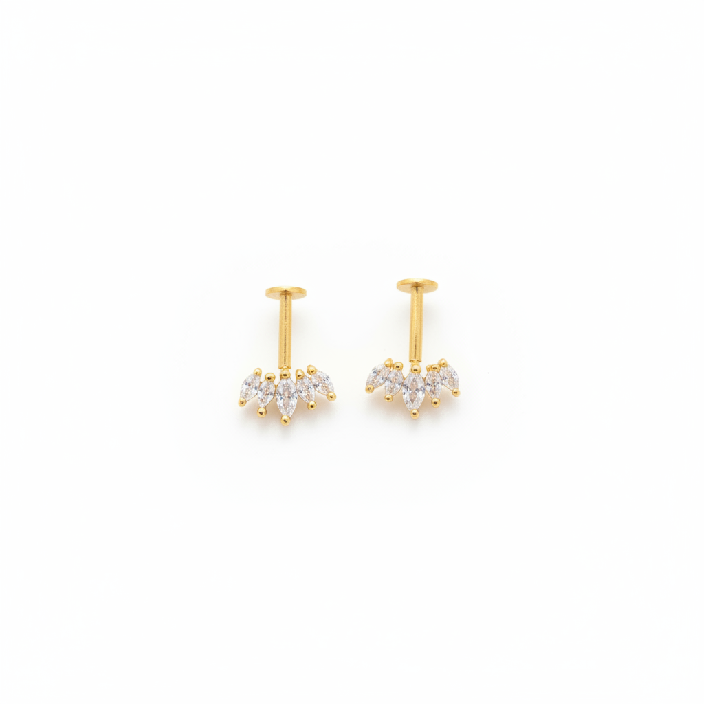 92.5 Silver Gold Plated Five Leaf Dainty Bugadi Pair | Minimal Floral Design | Jewellery