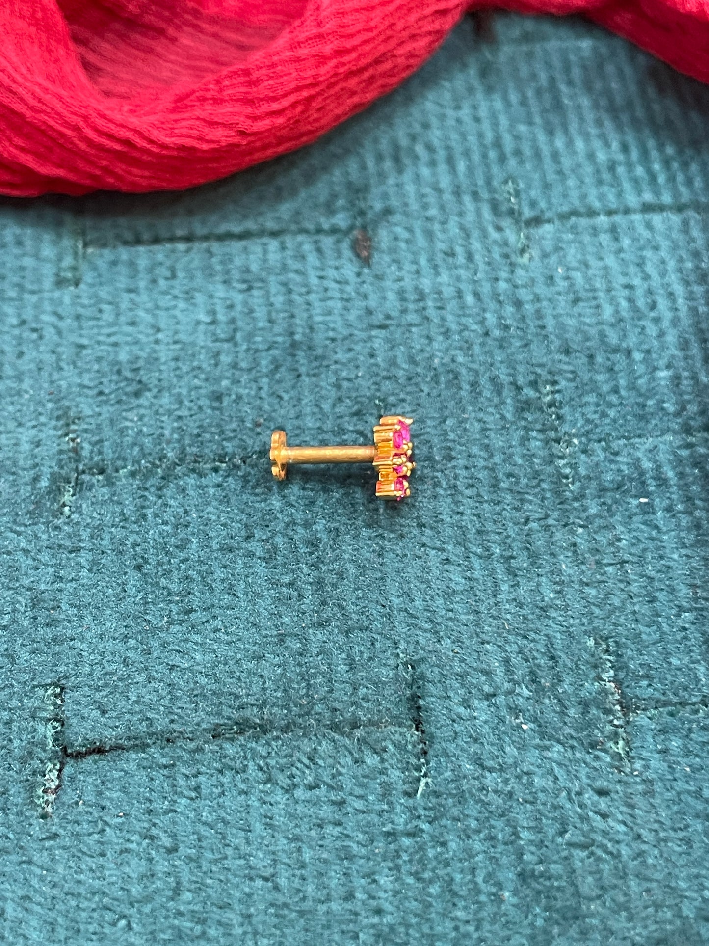 925 Silver Gold Plated Ruby Nose pin