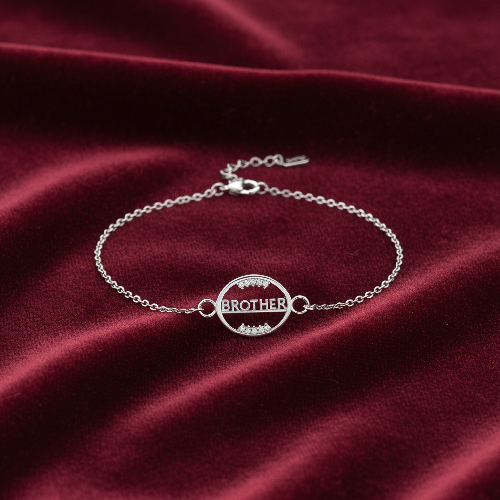 925 Sterling Silver Brother Rakhi | CZ Stone Chain Rakhi for Raksha Bandhan