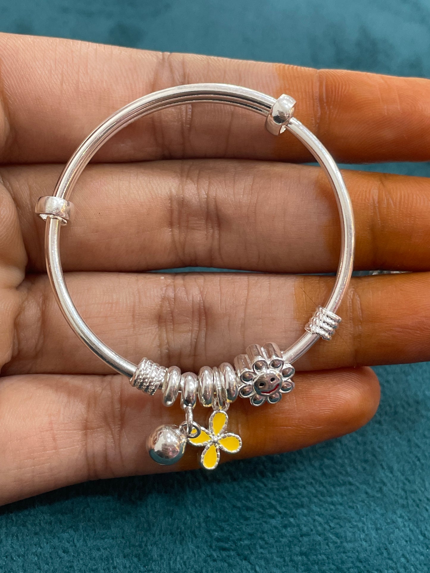 92.5 Silver Kids Kada with charms | Stylish Finish | Elegant Jewellery for kids