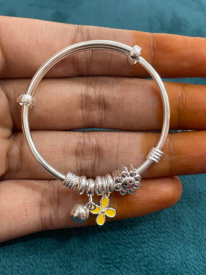 92.5 Silver Kids Kada with charms | Stylish Finish | Elegant Jewellery for kids