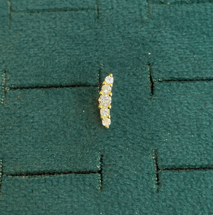 92.5 Silver Gold-Toned Clear Stone Curve Studs Pair