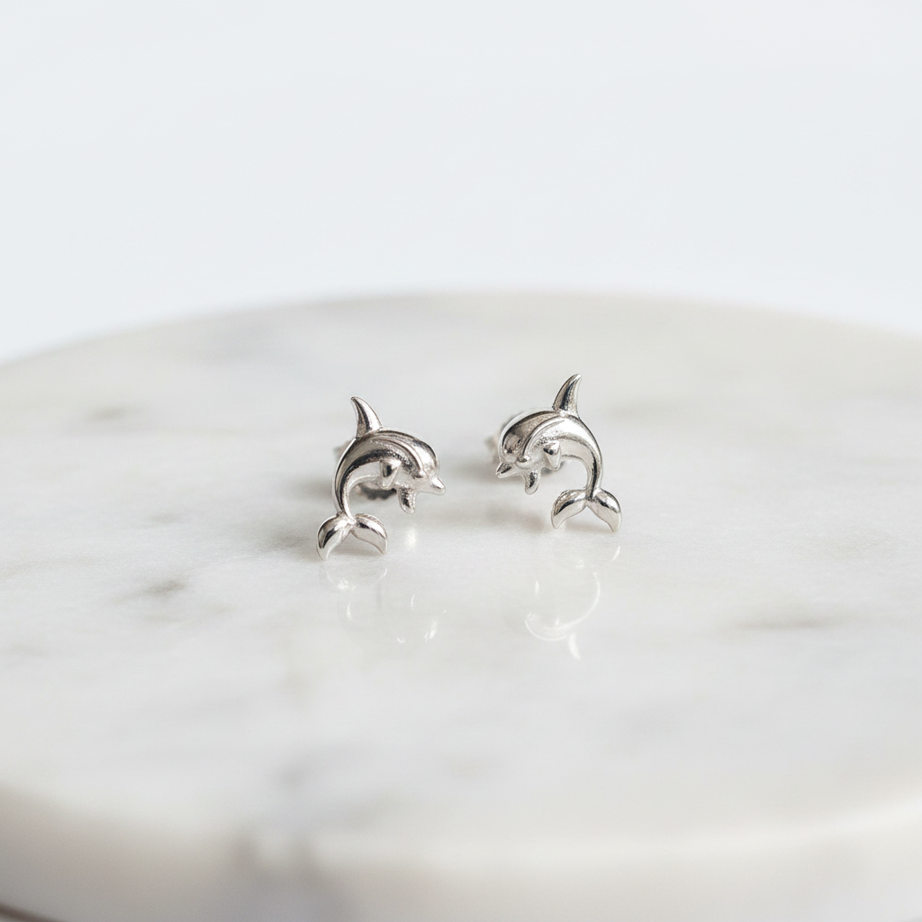 92.5 Sterling Silver Jumping Dolphin Stud Earrings for Women pair