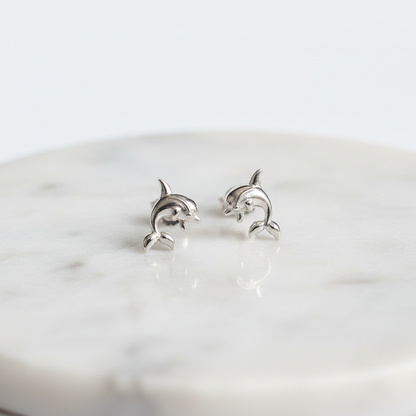 92.5 Sterling Silver Jumping Dolphin Stud Earrings for Women pair