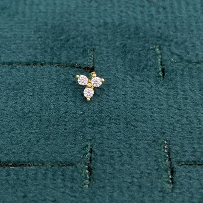92.5 Sterling Silver Gold Plated CZ Trinity Nose Pin