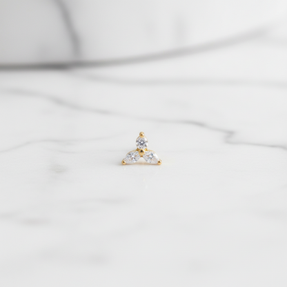 92.5 Sterling Silver Gold Plated CZ Trinity Nose Pin