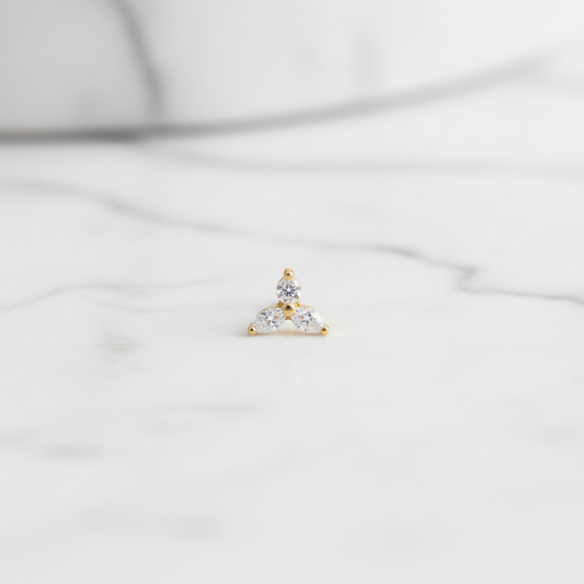 92.5 Sterling Silver Gold Plated CZ Trinity Nose Pin