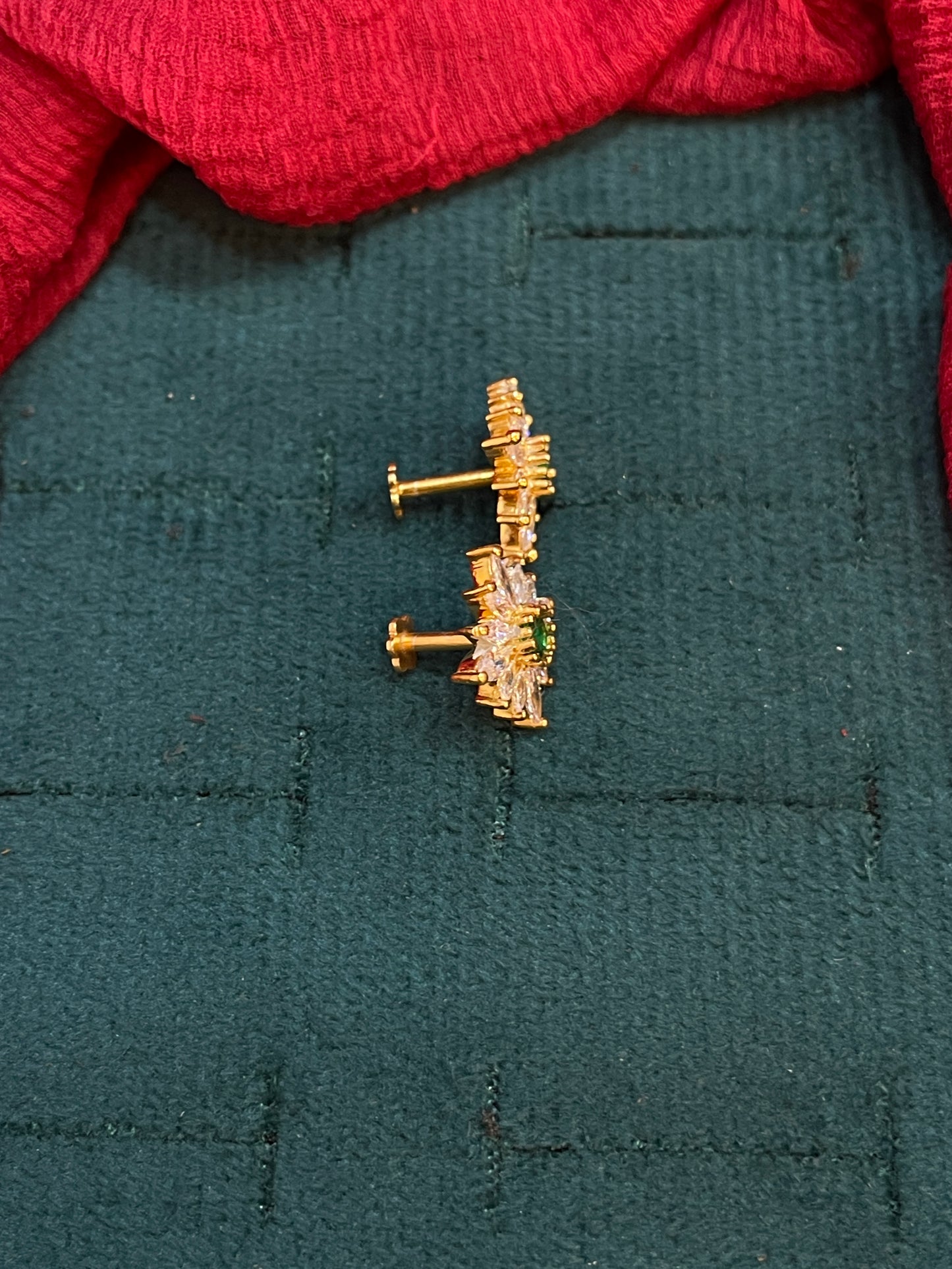 925 Silver Gold Plated Emarald Stud