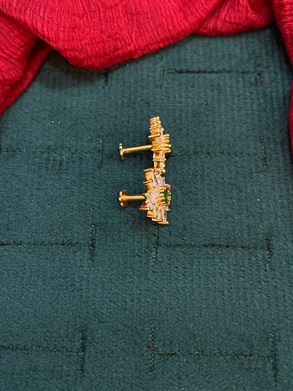 925 Silver Gold Plated Emarald Stud