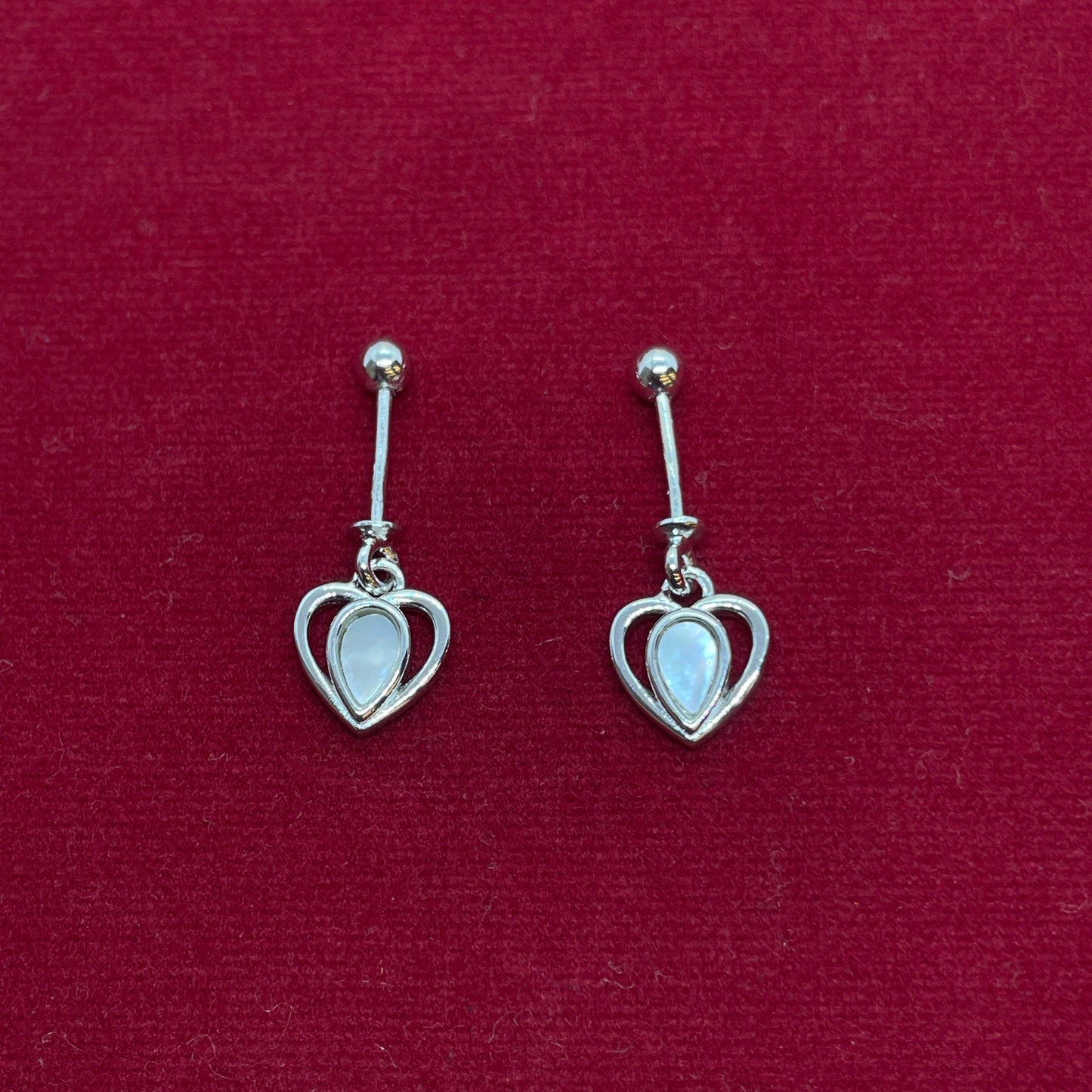 92.5 Sterling Silver Open Heart Bugadi for Women | Pear Mother-of-Pearl Centre Heart Charm | Helix Earring Pair