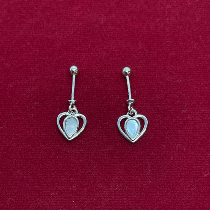 92.5 Sterling Silver Open Heart Bugadi for Women | Pear Mother-of-Pearl Centre Heart Charm | Helix Earring Pair