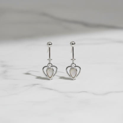 92.5 Sterling Silver Open Heart Bugadi for Women | Pear Mother-of-Pearl Centre Heart Charm | Helix Earring Pair