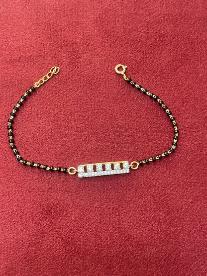 92.5 Silver Gold Plated Black Bead Bracelet for Women | Classy Elegant Design | Traditional Jewellery