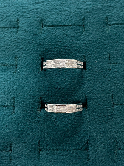 92.5 Silver Geometric Double Row Stone Couple Rings | Adjustable Band
