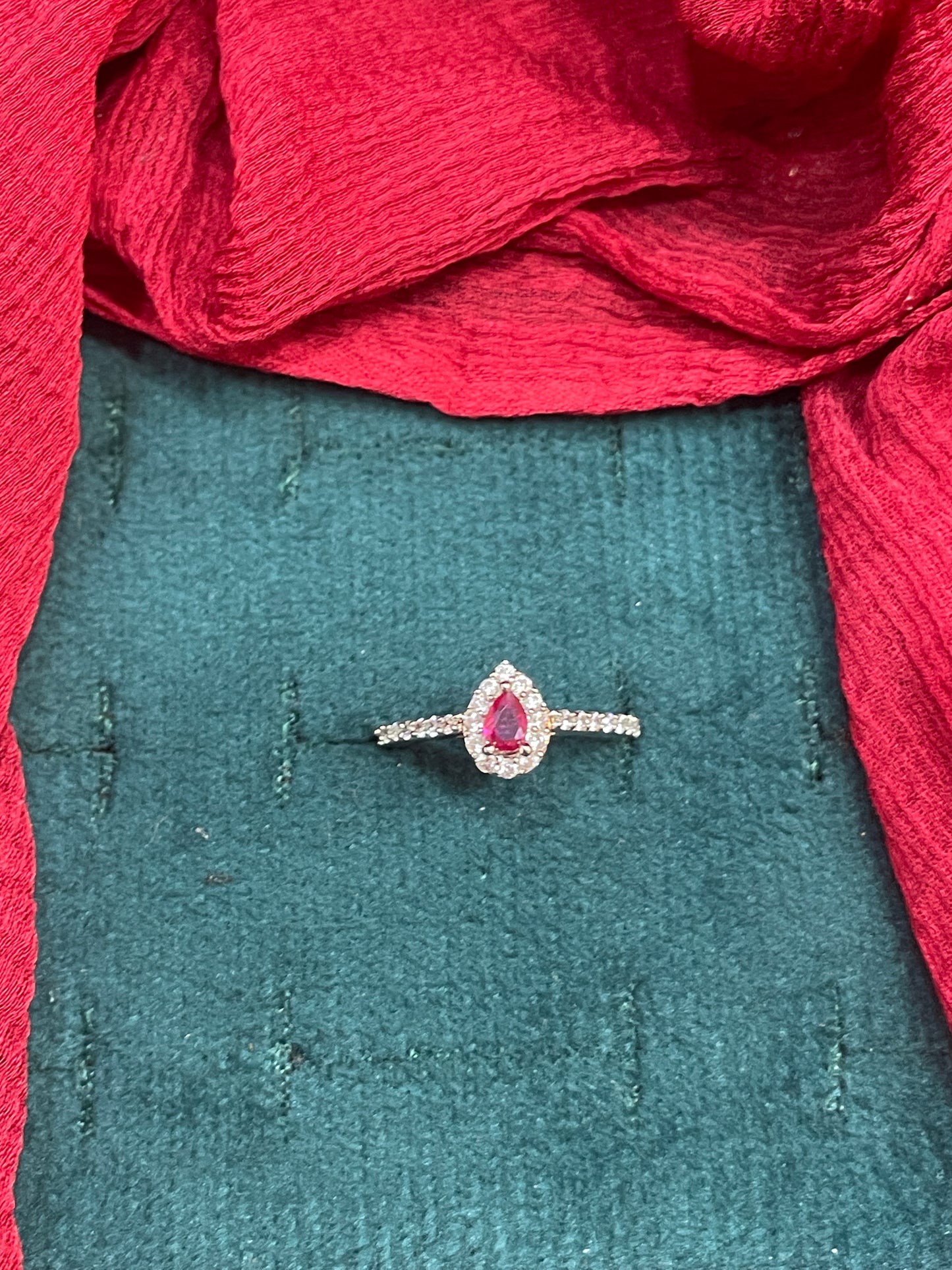 92.5 Silver Ruby Solitaire Ring - Size 8