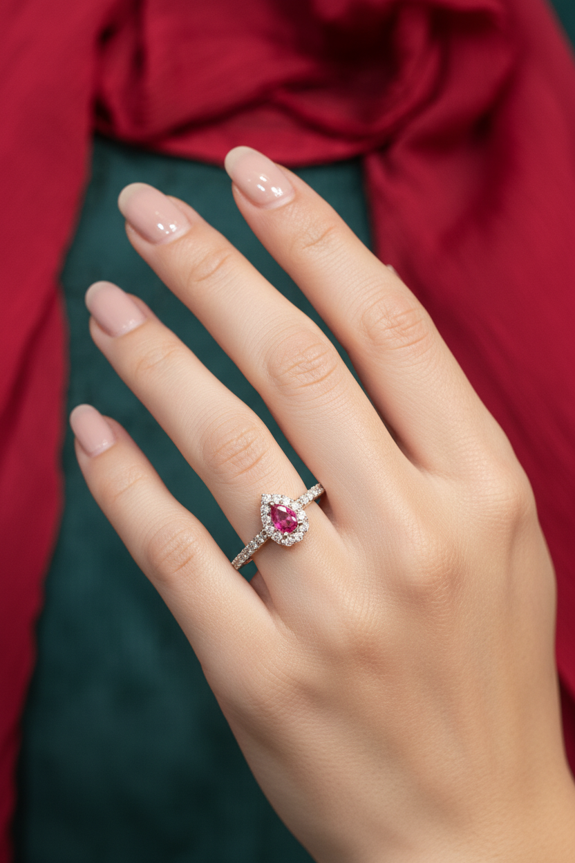 92.5 Silver Ruby Solitaire Ring - Size 8