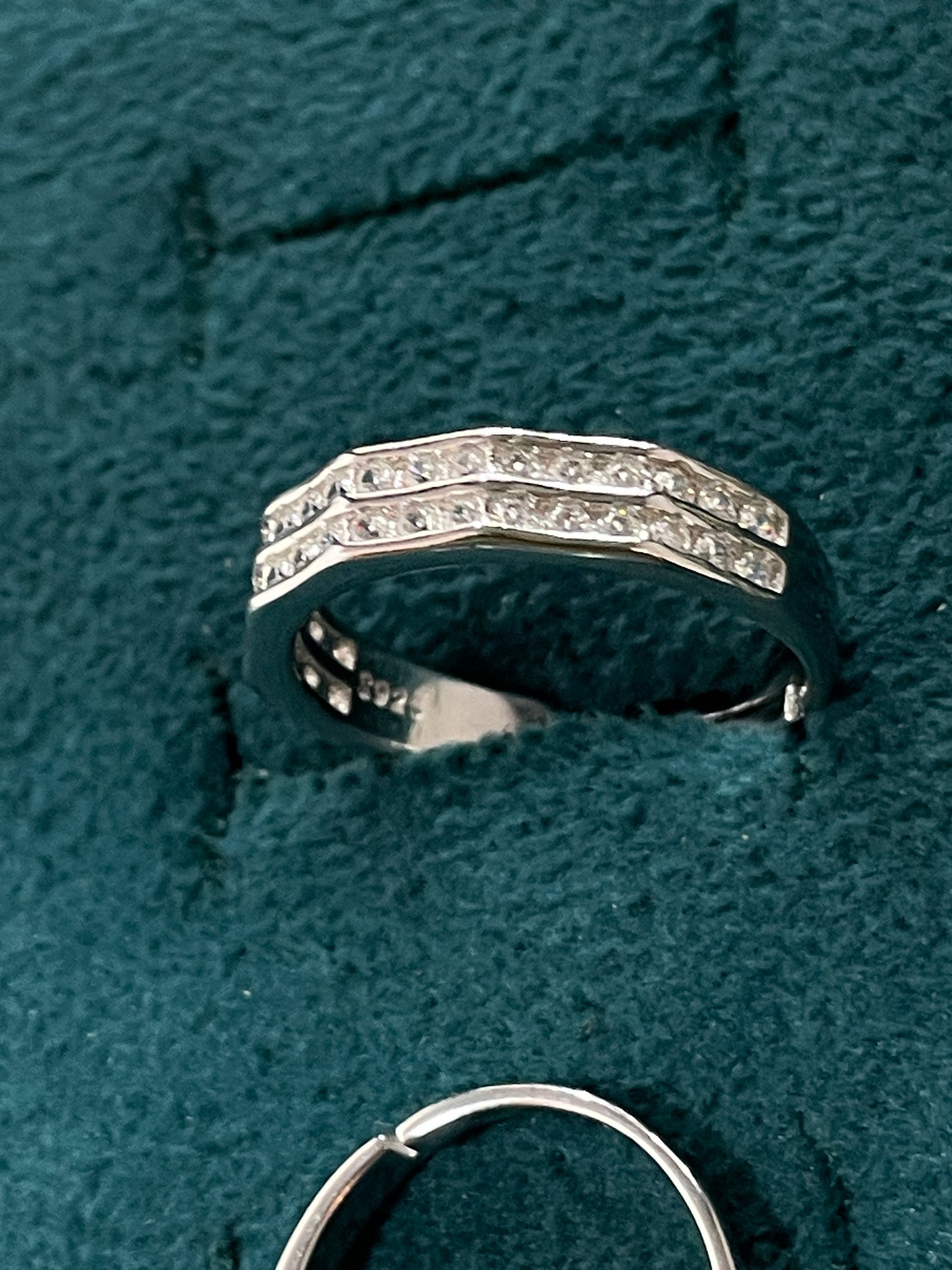 92.5 Silver Geometric Double Row Stone Couple Rings | Adjustable Band