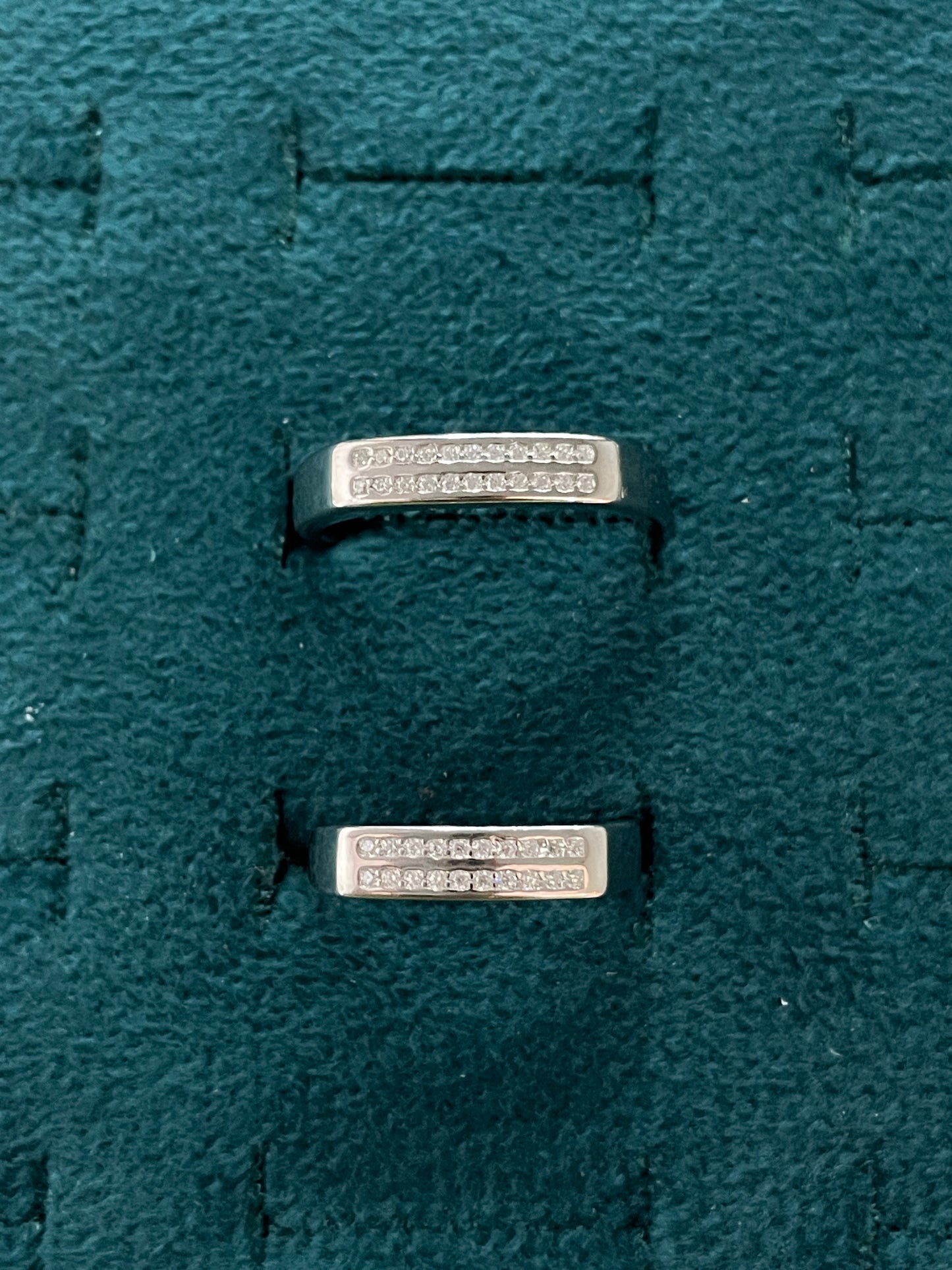92.5 Silver Double Row Stone Band Couple Rings | Adjustable Classic Design