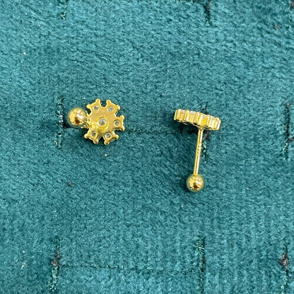 925 Silver Gold Finish Floral Cluster Stud Earrings | CZ Earrings with Ball Screw Back