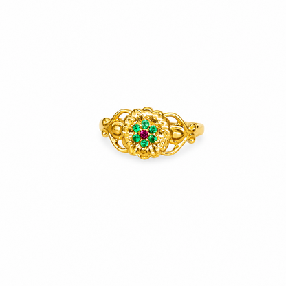 92.5 Silver Gold Plated Green & Pink CZ Floral Ring for Women
