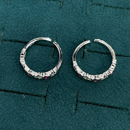 92.5 Sterling Silver Ruby Pink CZ & Star Pave White CZ Toe Rings