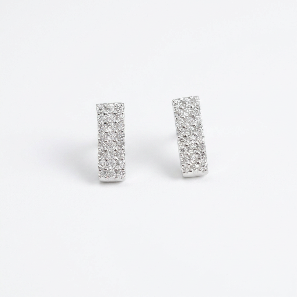 92.5 Silver Clear Stone Curved Bar Stud Earrings Pair